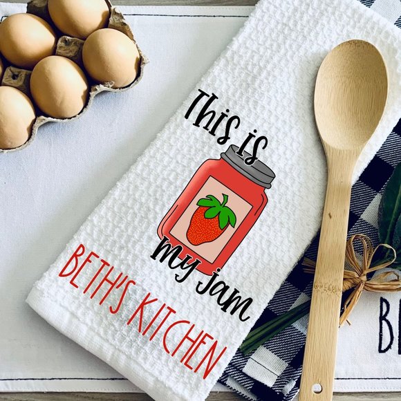 TEA TOWEL-THIS IS MY JAM KITCHEN TOWEL-FUNNY PUNNY KITCHEN TOWEL-… - Picture 1 of 2